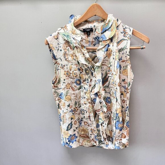 Talbots Fall Floral Ruffle‎ Detail Sleeveless Silk Blouse- Size 2P - Picture 1 of 5